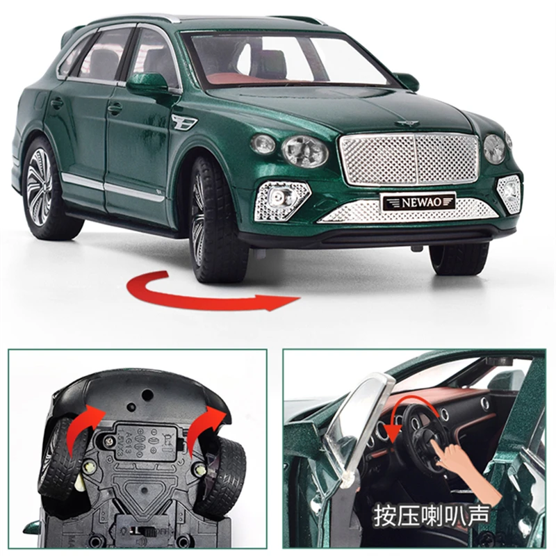 Bentayga suv-金属製の車のおもちゃ,車のモデル,シミュレーション,光と教育,子供へのギフト,1:24