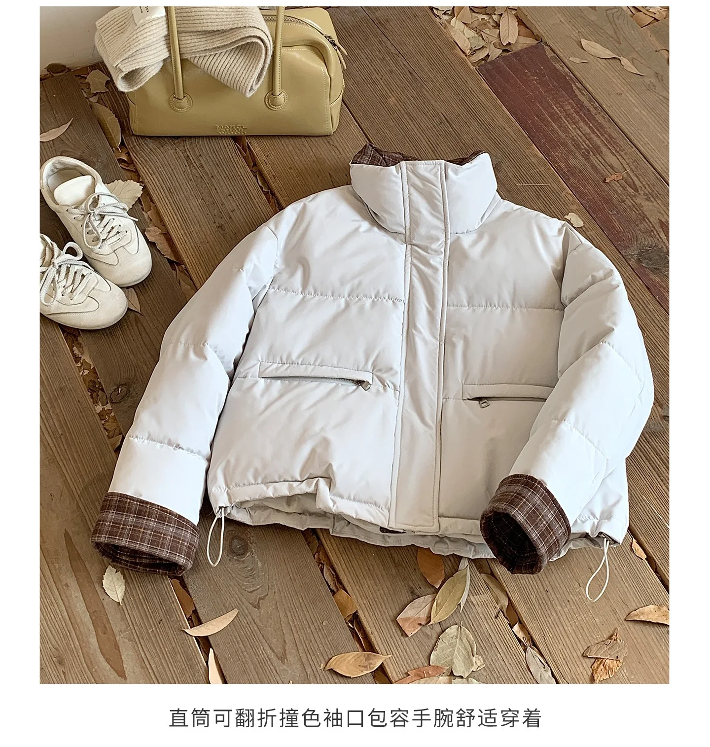 American Plaid Patchwork Puffer Jacket Women Winter Thick Stand Collar Short Parkas Woman Korean Casual Preppy Style Outerwear