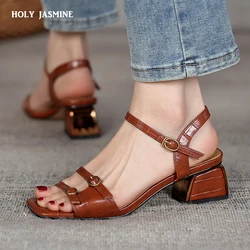 2022 New Summer Women's Sandals Genuine Leather Buckle Strap Women Shoes size 33-40 Solid Concise Ankle-Wrap Party Ladies Shoes