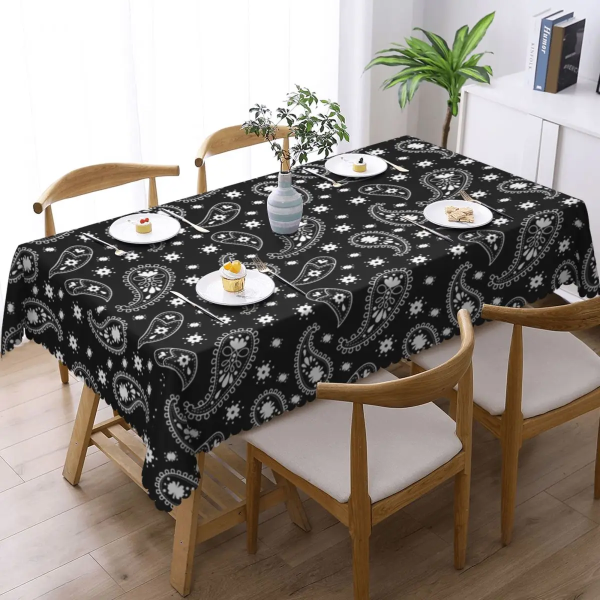 White Paisley By Koramo Custom Rectangular Tablecloth Waterproof Table Cover for Dining Events Table Cloth