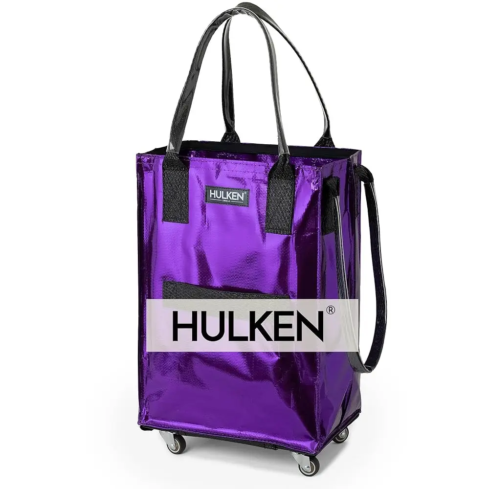 

(Small, Ultraviolet) Reusable Grocery Bag On Wheels, Shopping Trolley, Rolling Tote, Zipper Closure, Lightweight, Carries Up To