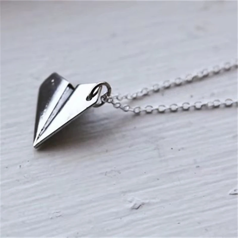 Paper Airplane Necklace - Silver Color Chain - Boy or Girl Necklace - Couple Gift - Fun Everyday Gift Idea