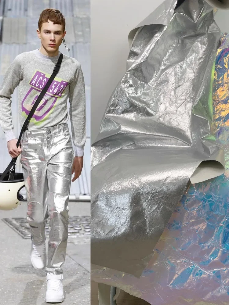 

Laser Colorful Fabric Creative Space Silver Coated Silhouette Clothing Designer Fabrics Cloth for Diy Sewing Material