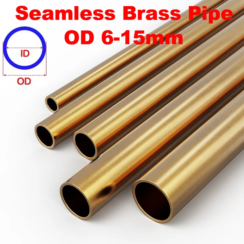 Seamless Brass Pipe OD 6mm-15mm Length 500mm DIY Straight Pipe Tubing Copper Tube Thin-walled Brass Capillary Tube