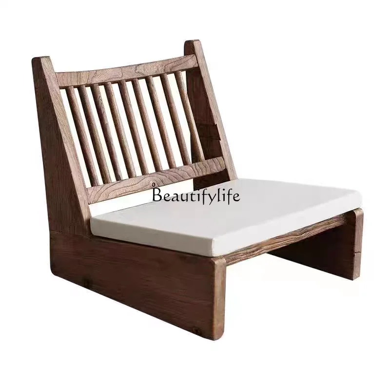 

Wabi-Sabi Style Old Elm Wood Backrest Leisure Chair All Solid Wood New Chinese Style Tatami Single Sofa Chair