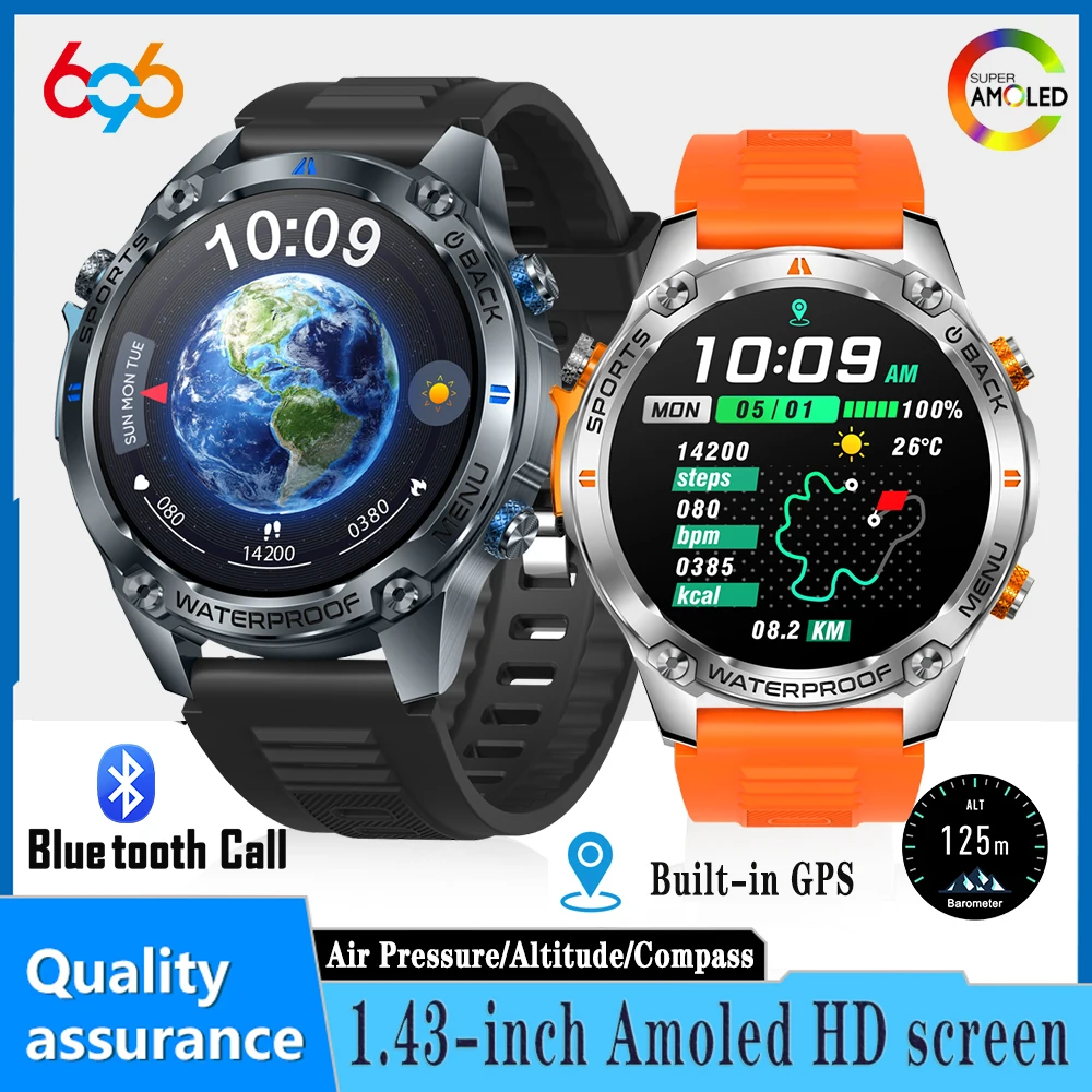 

Sleep Monitoring GPS Smartwatch AMOLED Screen Compass Barometric Altimeter Album BT Call Smart Watches Men 540mAh Video Dial