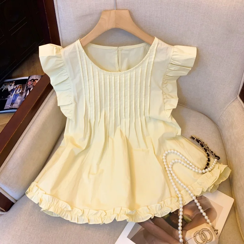 Sweet  Style Women's Short Sleeve Shirt Loose Fit Cotton Commute Style Fashionable Top Doll Shirt Design Summer Wear