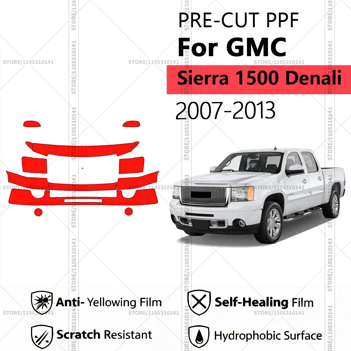 Pre-Cut Paint Protection Film PPF Transparent Car Film Professional Automotive PPF For GMC Sierra 1500 Denali 2007-2013
