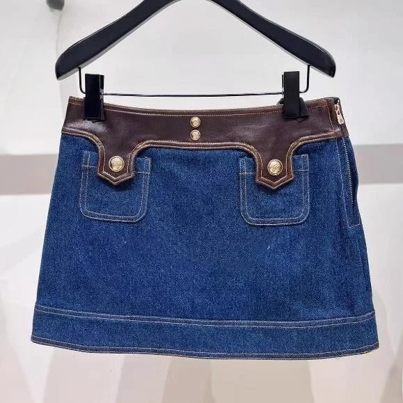 

Французская кожаная юбка трапециевидной формы с высокой талией и украшениями из смеси хлопка, облегающая женская юбка на осень