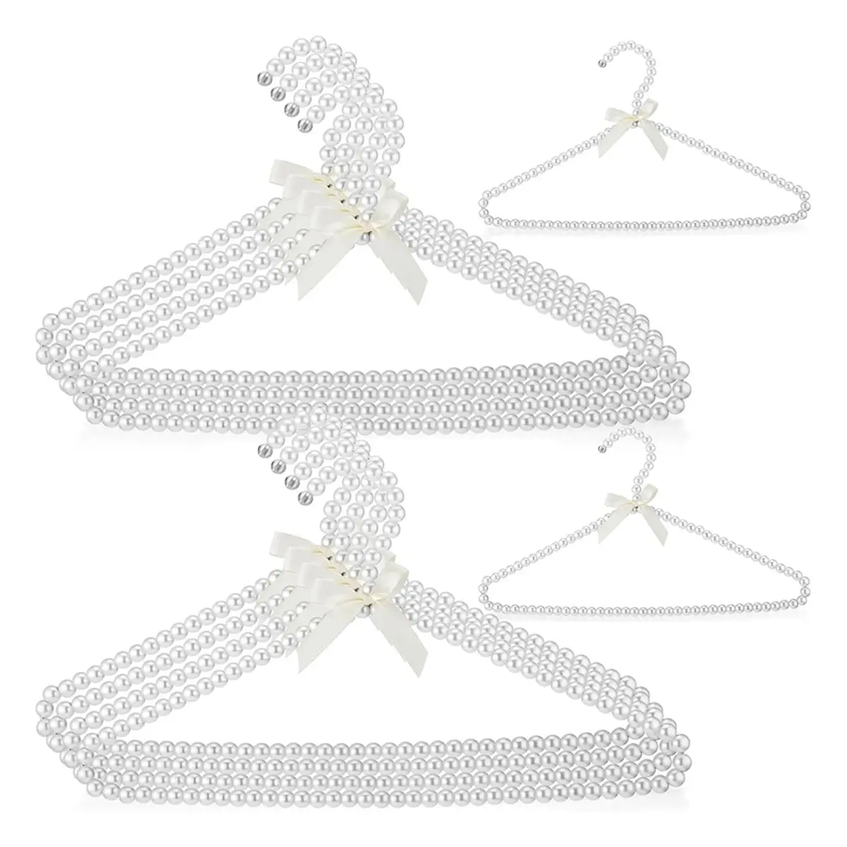 2026 Trend 10 Pcs 16 Inch Pearl Clothes Beaded Clothing Hanger with Ribbon Bowknot Metal Elegant Clothes Standard Hanger