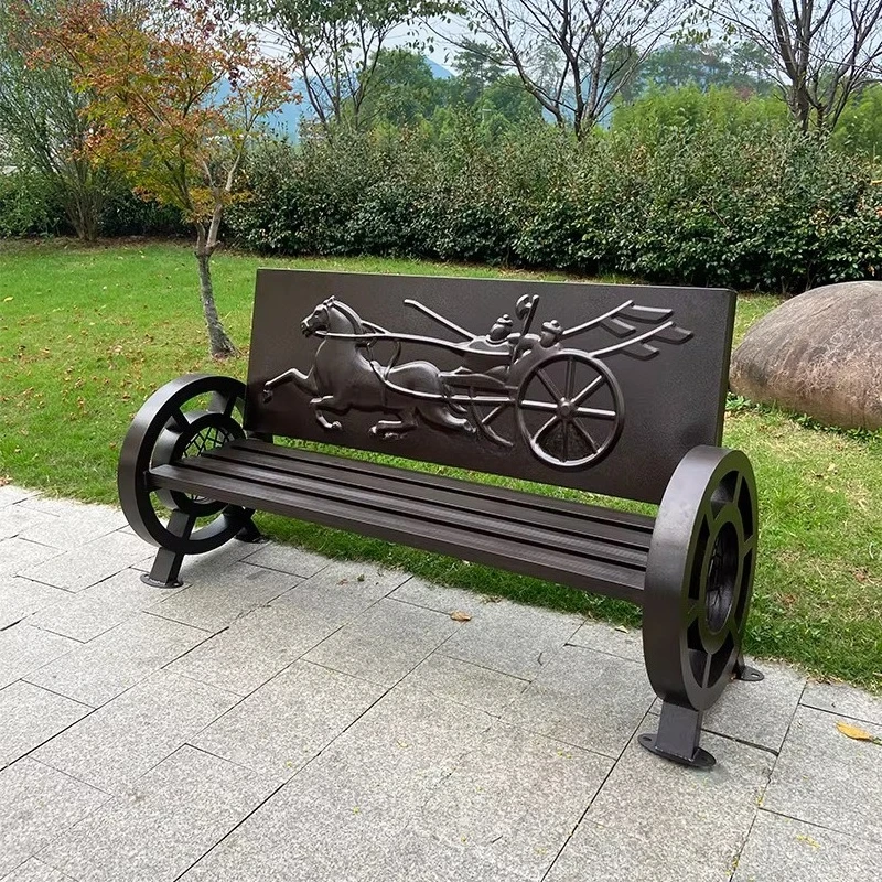 Street Decorative Wheel-shaped Garden Seats Outdoor Furniture Patio Benches with Backrest