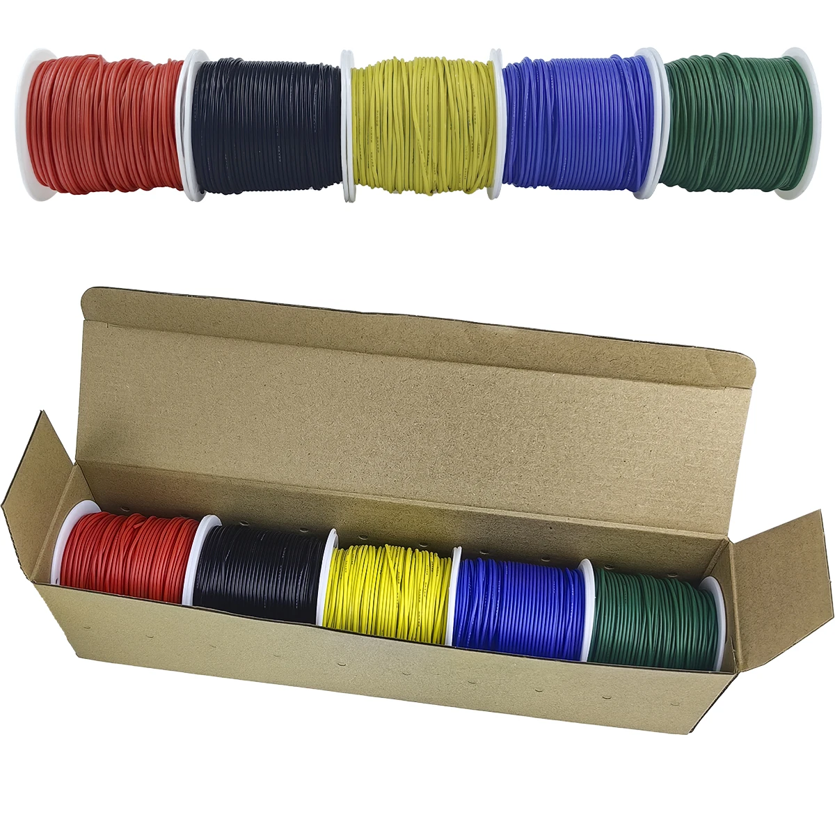 16-18-20-22-24-26-28-30 Gauge flexibele siliconen elektrische draad 300V meerkleurige 22 AWG gestrande vertinde koperen aansluitdraadkit