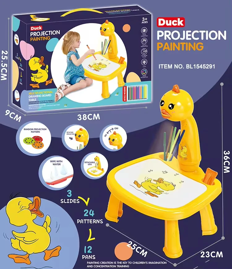 Cute Duck Projection Painting Drawing Board Table Children Early Education Montessori Toys Light Music Plumones Art Graffiti Toy