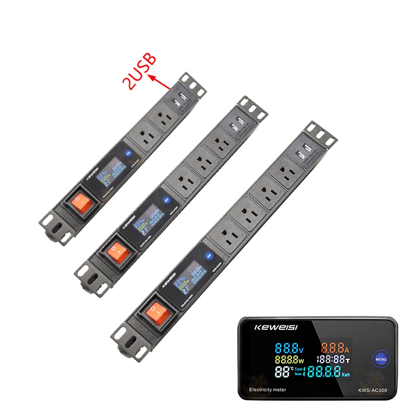 

US power board with digital meter for PDU cabinet installation socket 2/10 way socket US/C14 plug with 2USB 2M cable