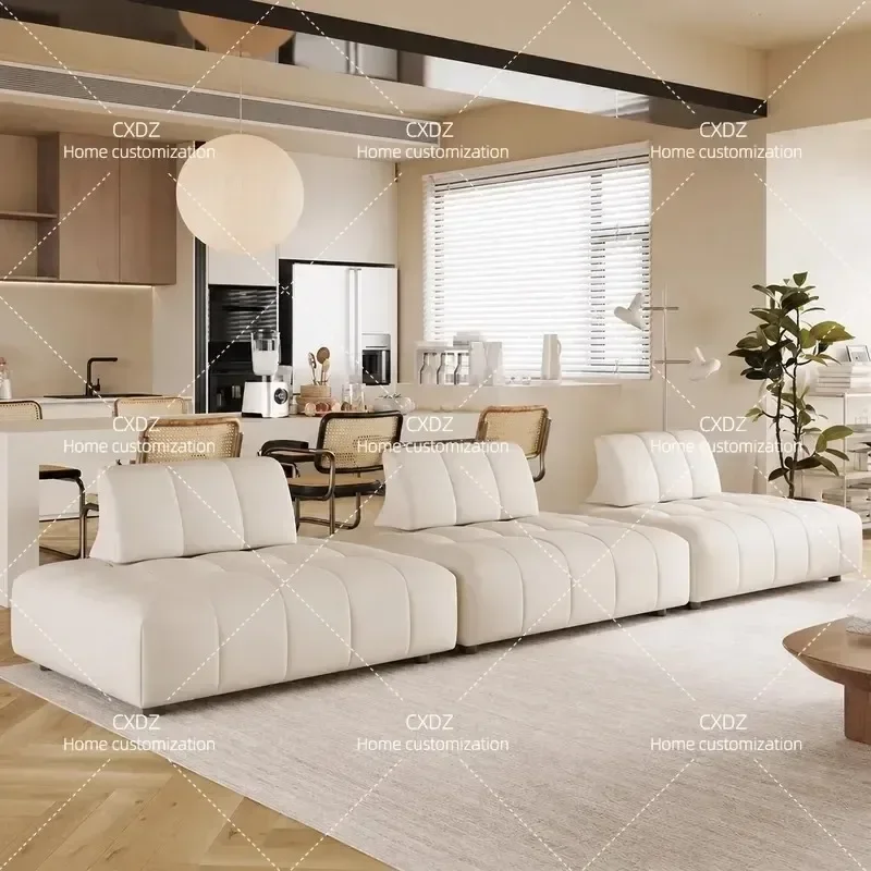 Italian Minimalist Leather Sofa First Layer Cowhide Module Removable Backrest Living Room Furniture Combination