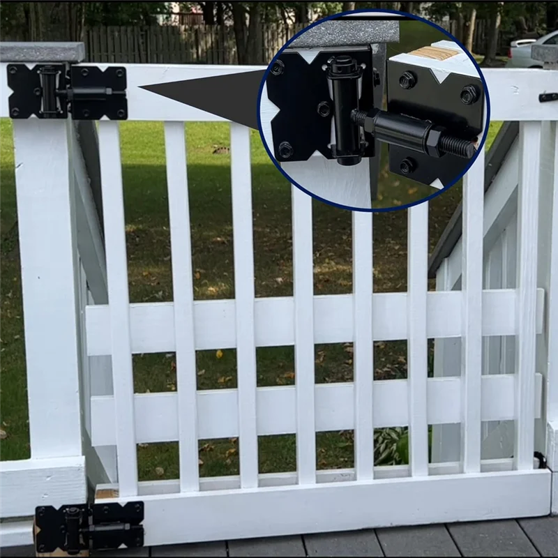 -A90P 2 Pack Self Locking Gate Latch 90 Degree Gate Hinges Kit For Vinyl And Wood Fence With Installation Screws