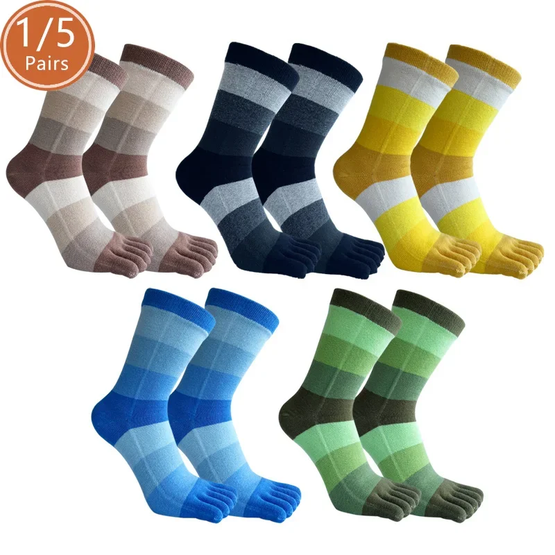 1/5 Paar Herren-Fünf-Finger-Socken, kurz, reine Baumwolle, Business-Kleid, gestreift, antibakteriell, atmungsaktiv, warm, weich, elastisch, Zehensocken