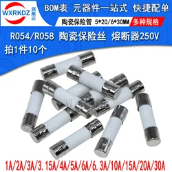 10pcs 5*20mm 6*30mm 5X20 Fast Blow Tube Fuses 250V 0.5A 1A 2A 3A 4A 5A 6A 6.3A 8A 10A 15A 20A 25A 30A AMP Fuse Ceramic Fusible