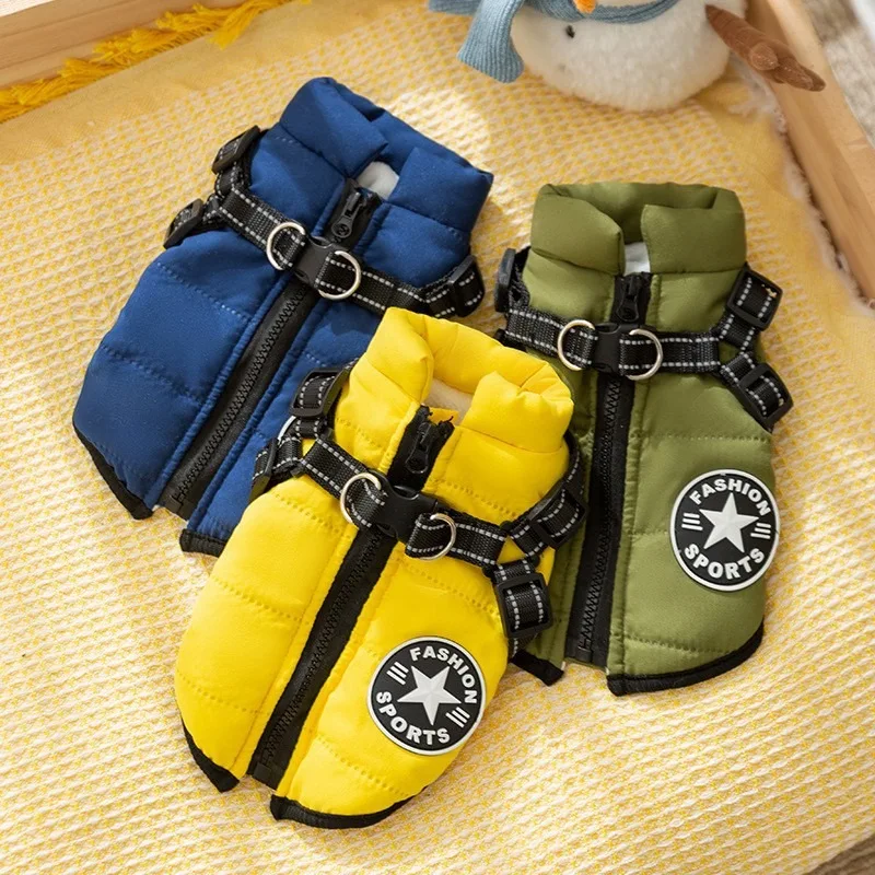 

Simple Wind Dog Clothes Pet Out Traction Vest Small Dogs Teddy Winter Warm Clothes Bichon Rushes Clothes Pet Supplies