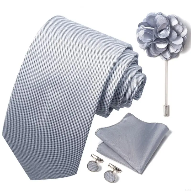 L5YA polyester heren stropdas pochetknopen set bruiloft zakelijke kleding