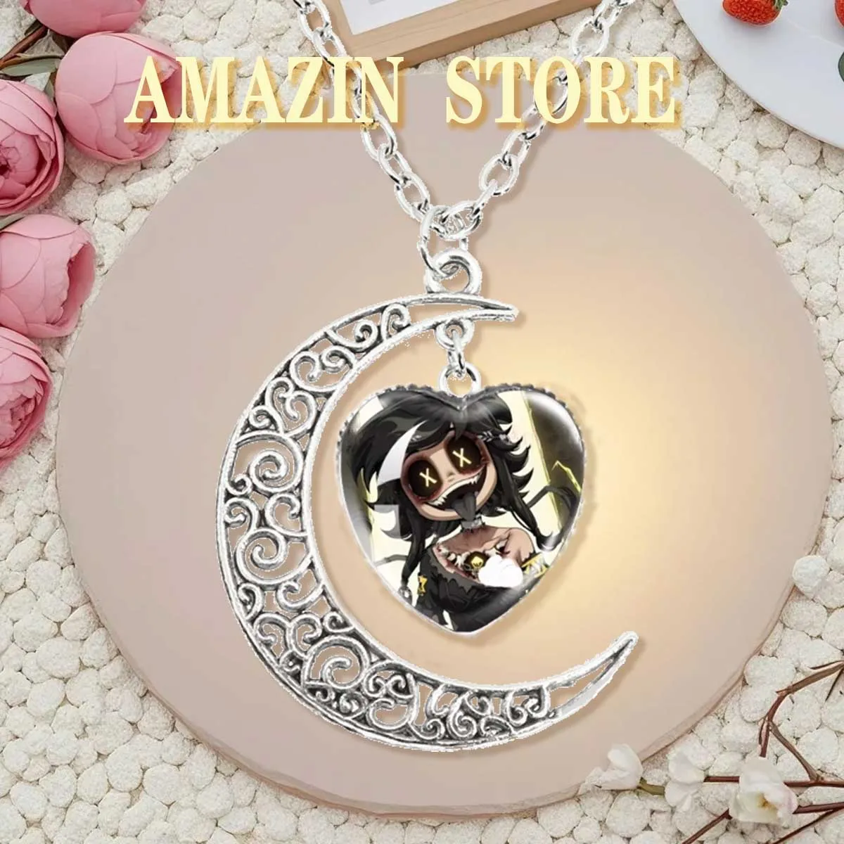 Killers Robot Murder Drone N Cyn J V Uzi Glass Cabochon Heart Pendant Moon Necklace Jewelry Accessories Necklace