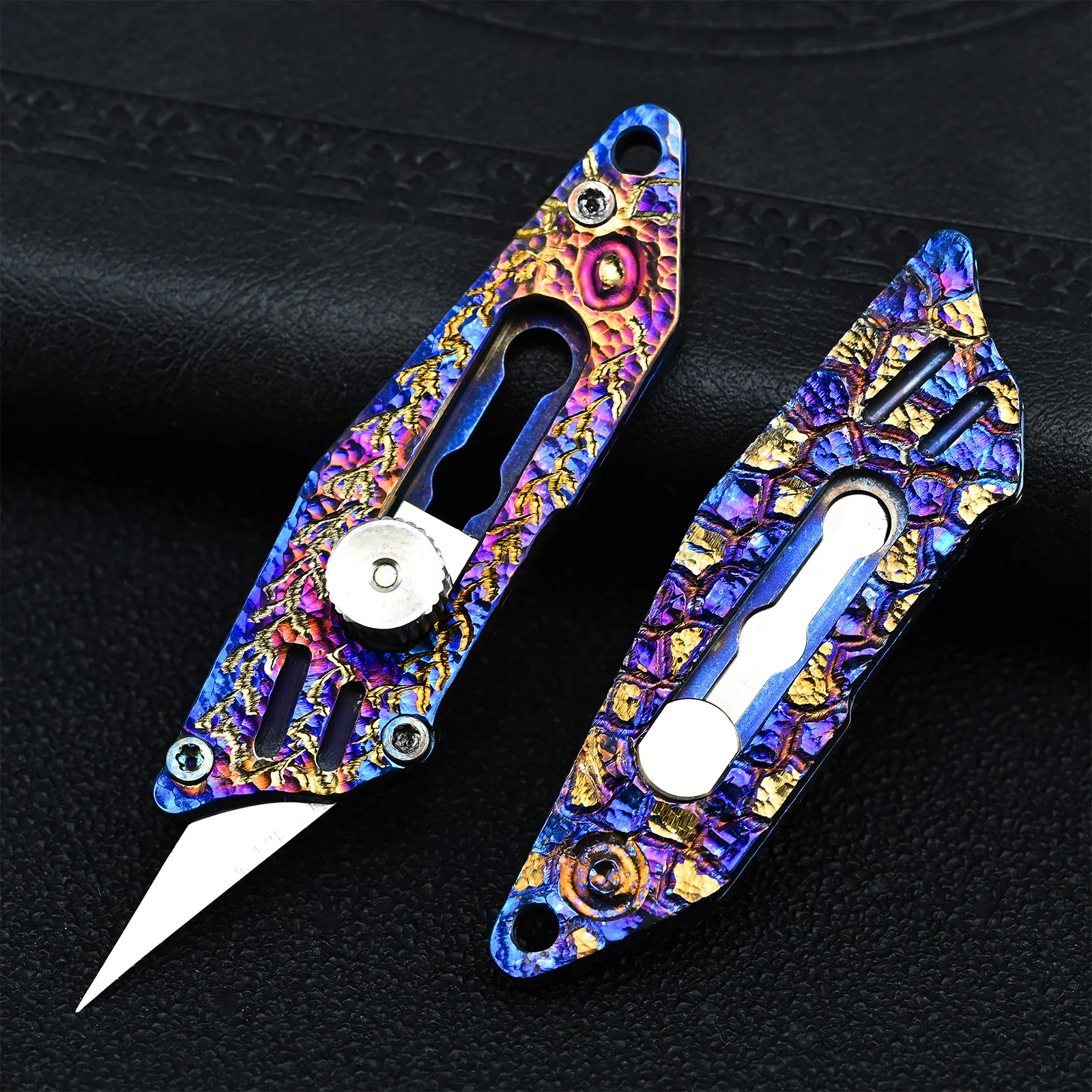 

Издание Ручная резьба Молния Камень Узор Титановый сплав Карманный брелок Маленький нож МИНИ Открытый инструмент для самообороны EDC