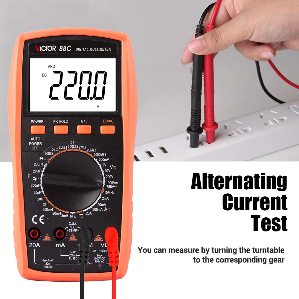 Victor 88C Multimeter 2000MΩ Resistance Inductance 20H Large LCD Display True RMS 1000V/20A AC DC With Temperature Frequency