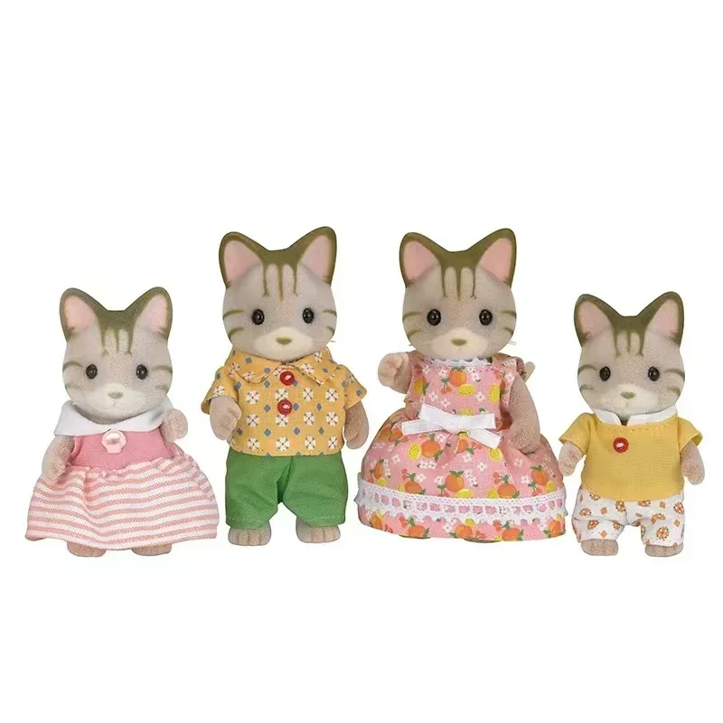 Original Sylvanian Families Keychain Clothes Sorpresa Furniture Figures Houes Accesorios Family Toy Striped Cat Family Family