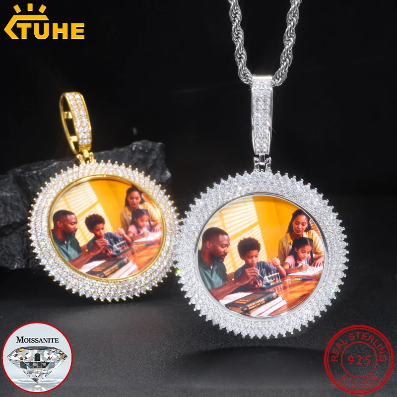TUHE High Quality Round Photo Pendant VVS1 Moissanite Sterling Silver Pendants With Certificate