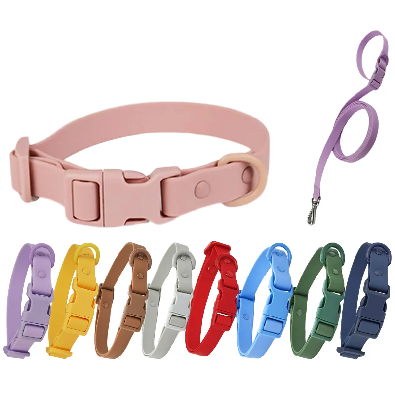 Wholesale Custom Macaroon Pattern Silicone Pet Harness Waterproof PVC Dog Collar with Engraved Leash Solid Design Pet Supplies