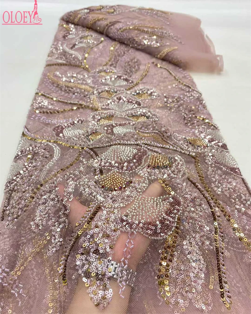 OLOEY Dames Jurken Borduurkralen Netto Kant met Pailletten voor Bruiloft Jurk Stof