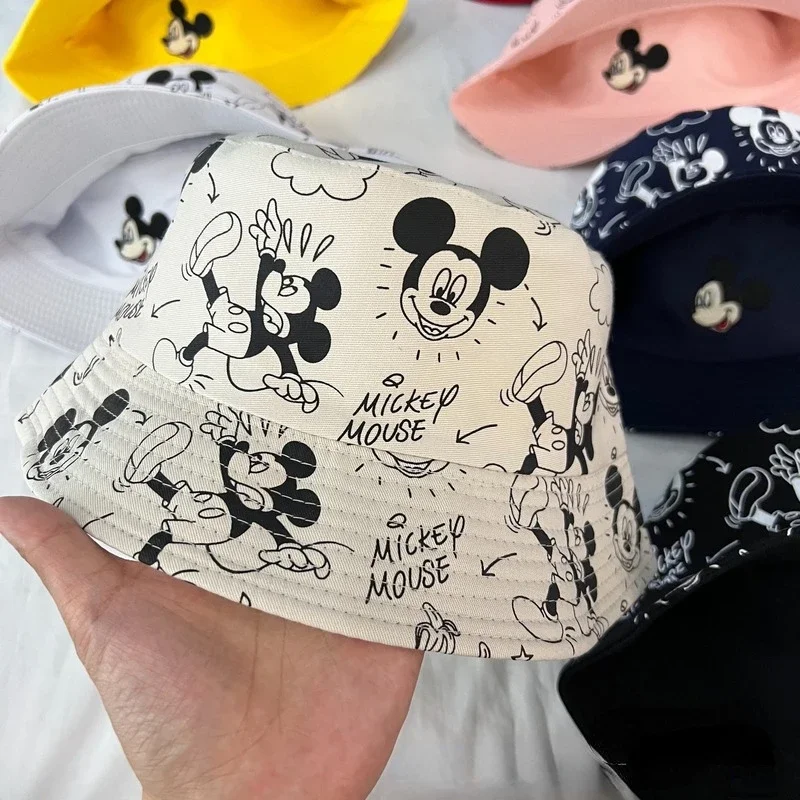 Disney Mickey Minnie Double-sided Wear Bucket Hats Cartoon Fishing Hat Boys/Girls Bob Femme Gorro Summer Women Men\'s Panama Hat