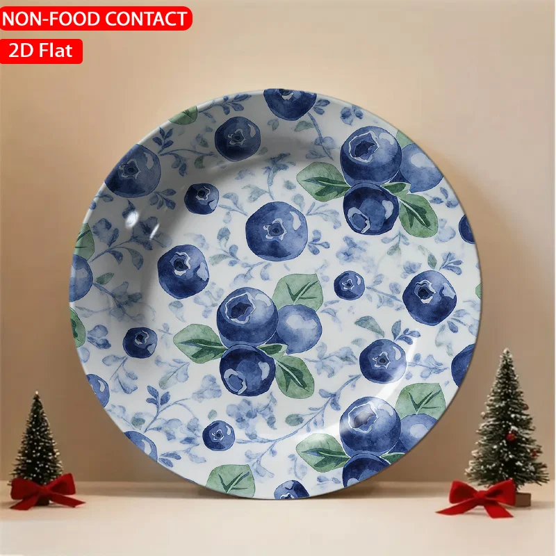 1pc Blue Ceramic Plate with Watercolor Blueberry Pattern - Non-Food Contact Suitable for Home Desk Decor, Elegant Tableware for