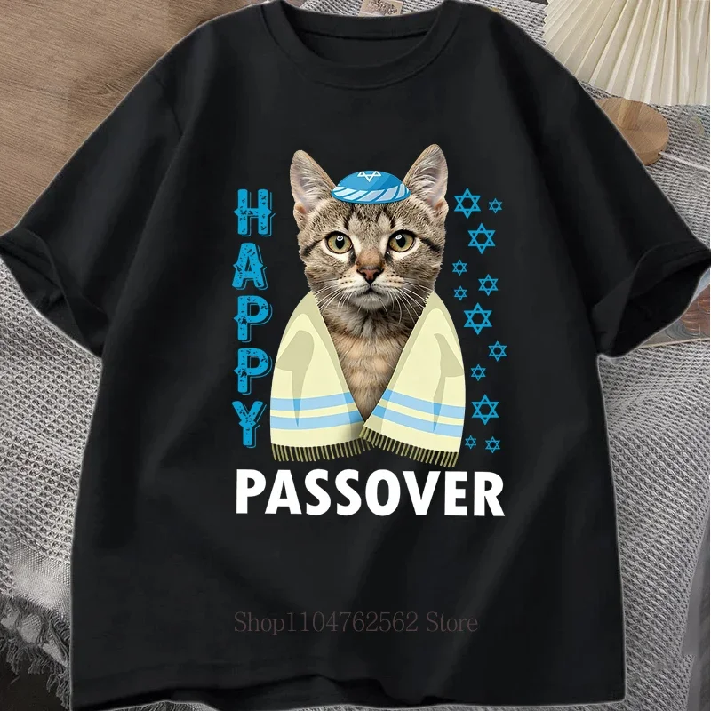 Passover Cat Print T-shirts Summer Funny Casual Tops for Men Streetwear Oversize Women O-Neck Short Sleeve Tops