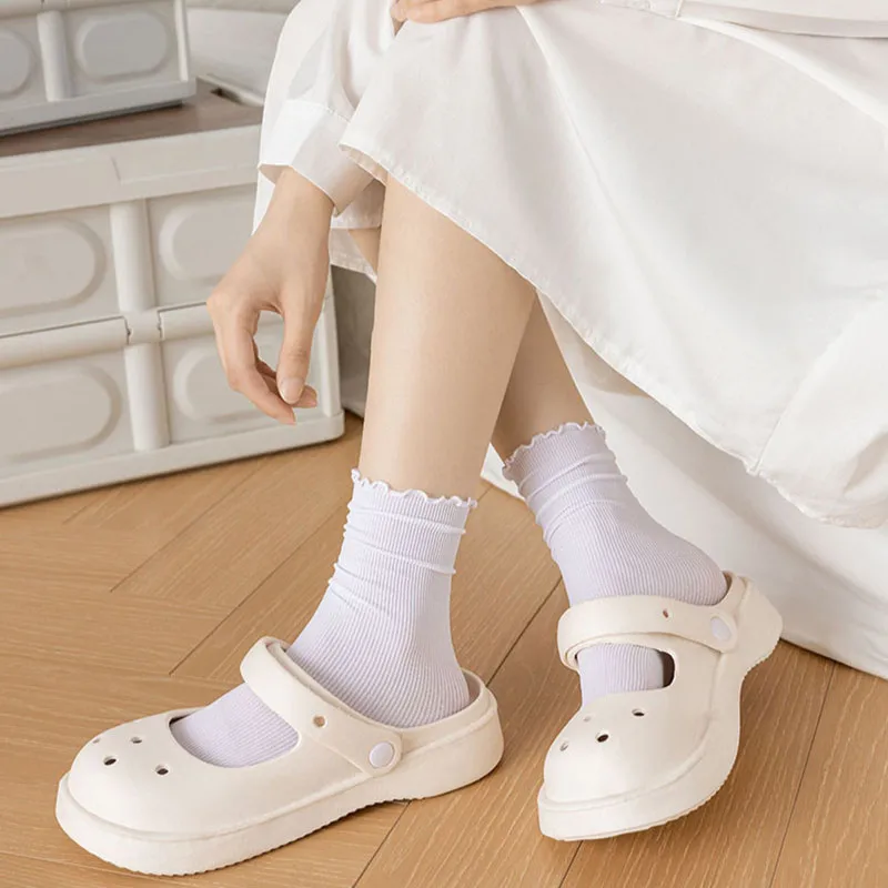 Women Ruffled Edge Bing Bing Socks Summer Ultra-thin Absorb Sweat Prevent Odor Soft Ice Velvet Harajuku Stretch Elasticity Socks