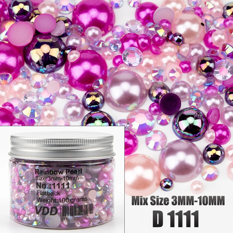 VDD 30/60/100/200g Großhandel Gemischte Größen ABS Halbrunde Perlen Flache Rückseite Perlen Farbige Harz-Strasssteine für Nagelkunst, Basteln und DIY-Dekoration – Detail 17