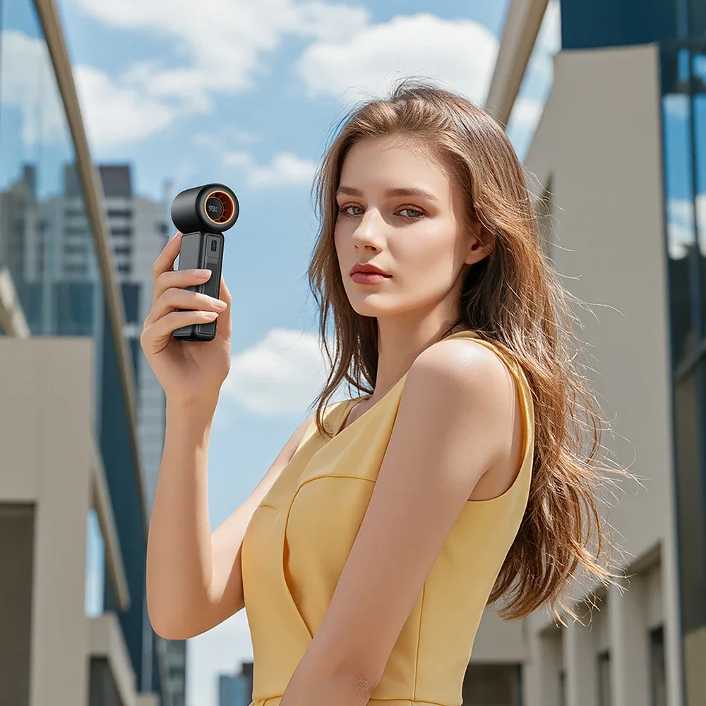 Handheld USB Turbo Fan 5000mAh Super Strong Wind Infinite Gear Adjustment Long Battery Life Rechargeable Multipurpose Pocket Fan