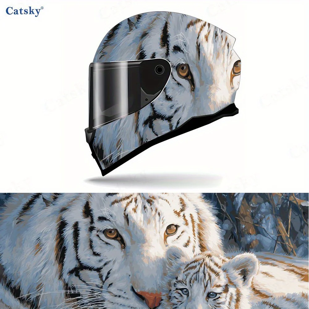 

White Tiger Mother & Cub Helmet PVC Protective Sticker, Motorcycle Helmet Exterior Decorative Accessory, Waterproof & Self-adhes