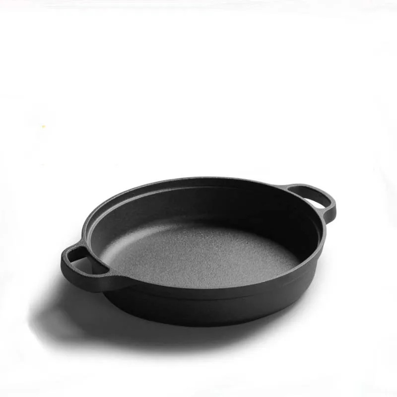 

30cm Cast Iron Frying Pan with Wooden Cover, Uncoated Pancake Pan Induction Cooker Universal Cookware