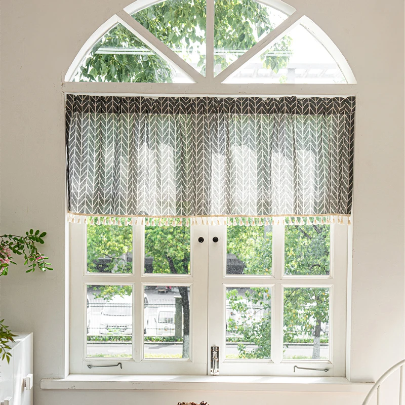 

Boho Short Curtains for Bedroom Printed Rod Pocket Semi Blackout Farmhouse Bohemian with Tassel Window Treatment for Living Room