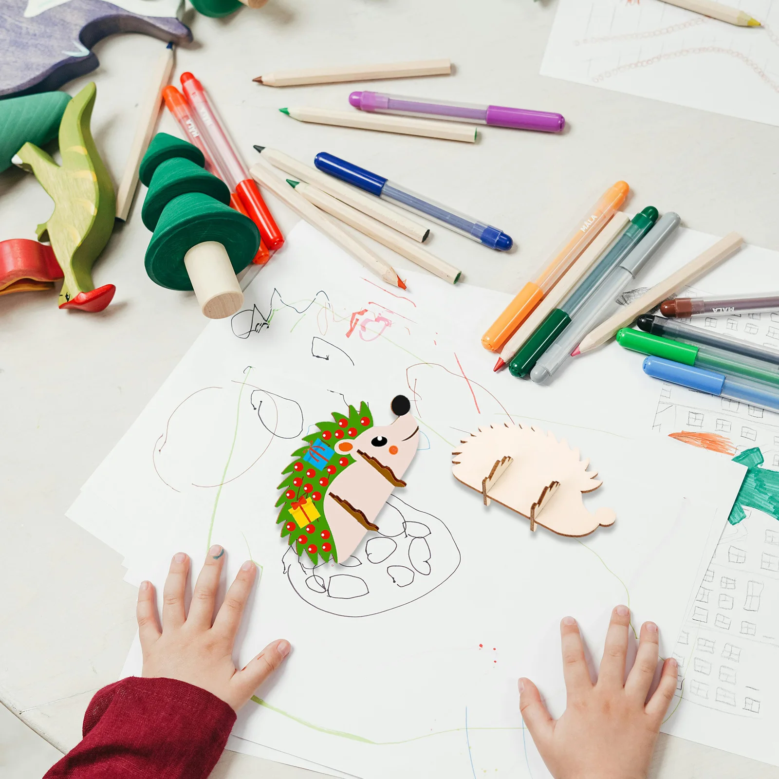 

20Pcs DIY Hedgehog Wood Slice Set Creative Animal Wooden Craft for Holiday Home Decor Family Party Decoration Supplies