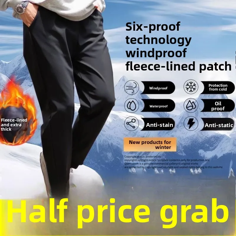 

Thickened Winter Casual Pants for Men Nano Fleece Warm Waterproof Oil-resistant High Waist Straight Leg Trousers Fashionable ...