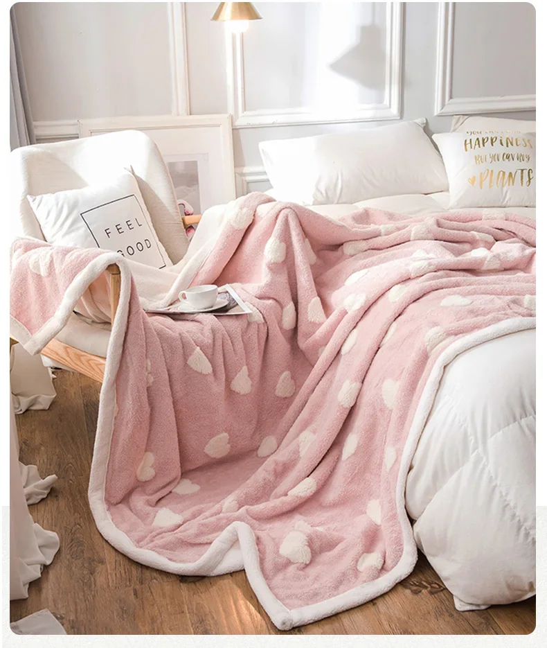 Blanket Thickened Warm Geometric Pattern Jacquard Autumn and Winter Coral Fleece Blanket Single Towel Quilt Spring Autumn Sofa