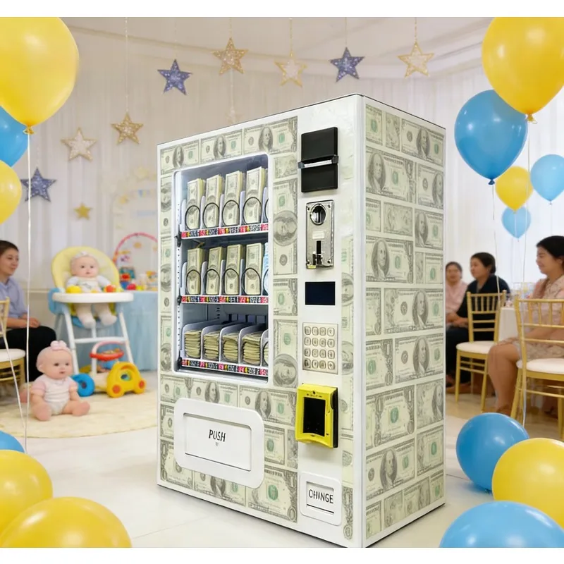 Custom Blue Yellow Balloon Baby Party Cash Vending Machine Full Dollar Skin Automatic Bill Dispensing Equipment