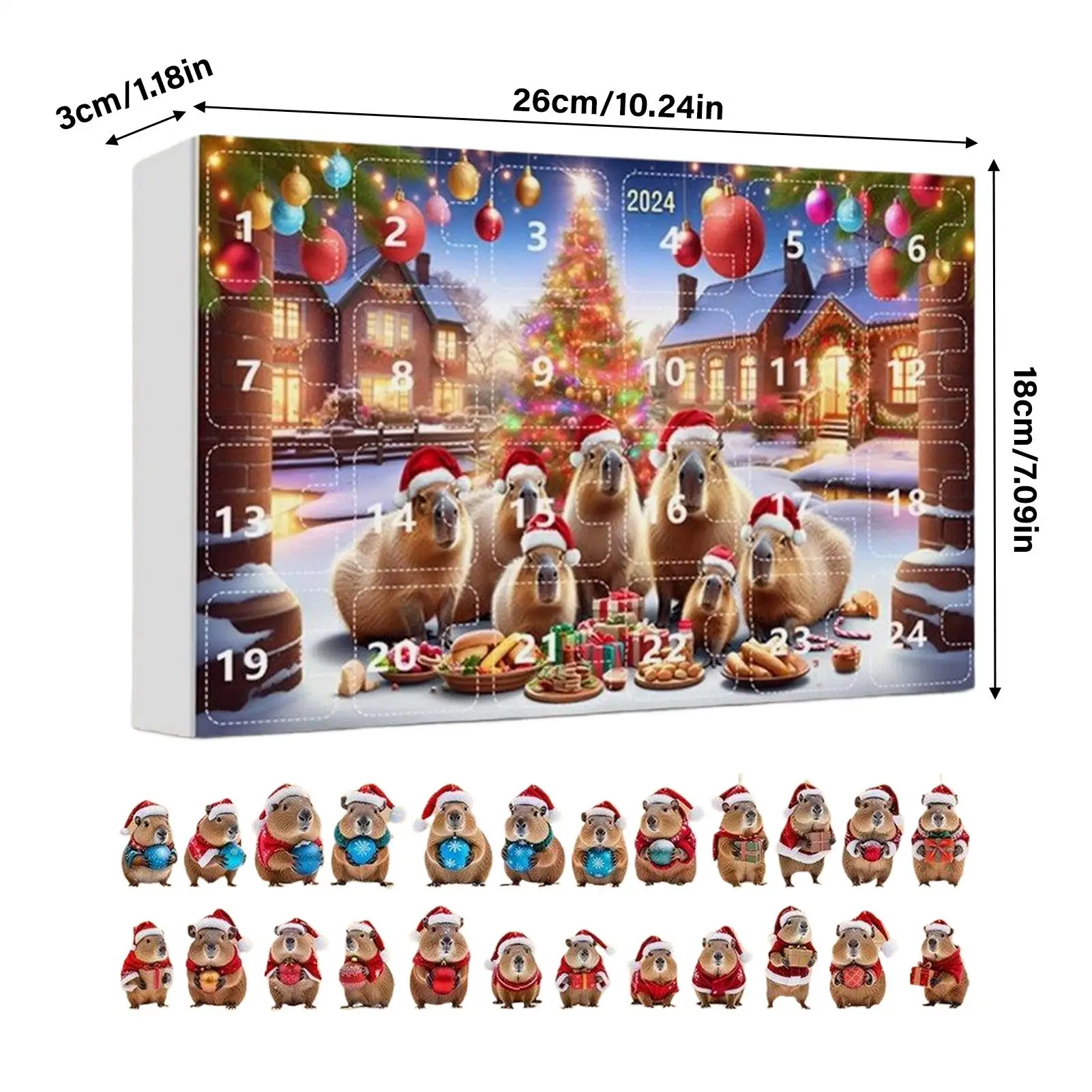 كابيبارا مجيء عيد الميلاد 24 يوما ثلاثية الأبعاد الاكريليك ديكور شجرة عيد الميلاد كابيبارا زخرفة 2025 العد التنازلي التقويم للمنزل جدار السيارة