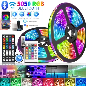 와이파이 USB LED 스트립 조명, RGB 5050 블루투스 앱 제어, TV 백라이트, 방 장식, LED 테이프 다이오드, 유연한 리본, 1-30m