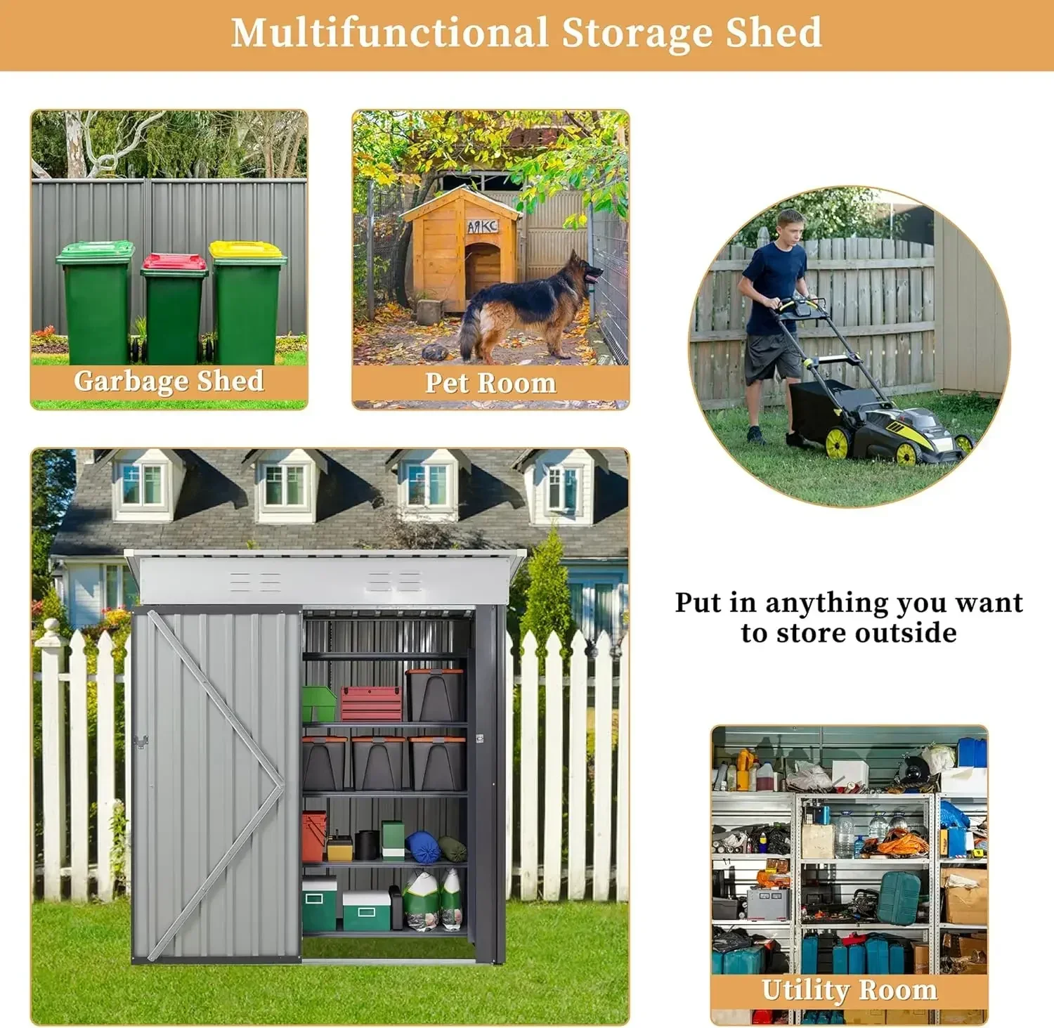 

Металлический садовый сарай XMSJ-6 (1,22 x 1,22 м) с замком, стальной водонепроницаемый хозблок для хранения инструментов для двора, патио, газона и сада (темно-серый)