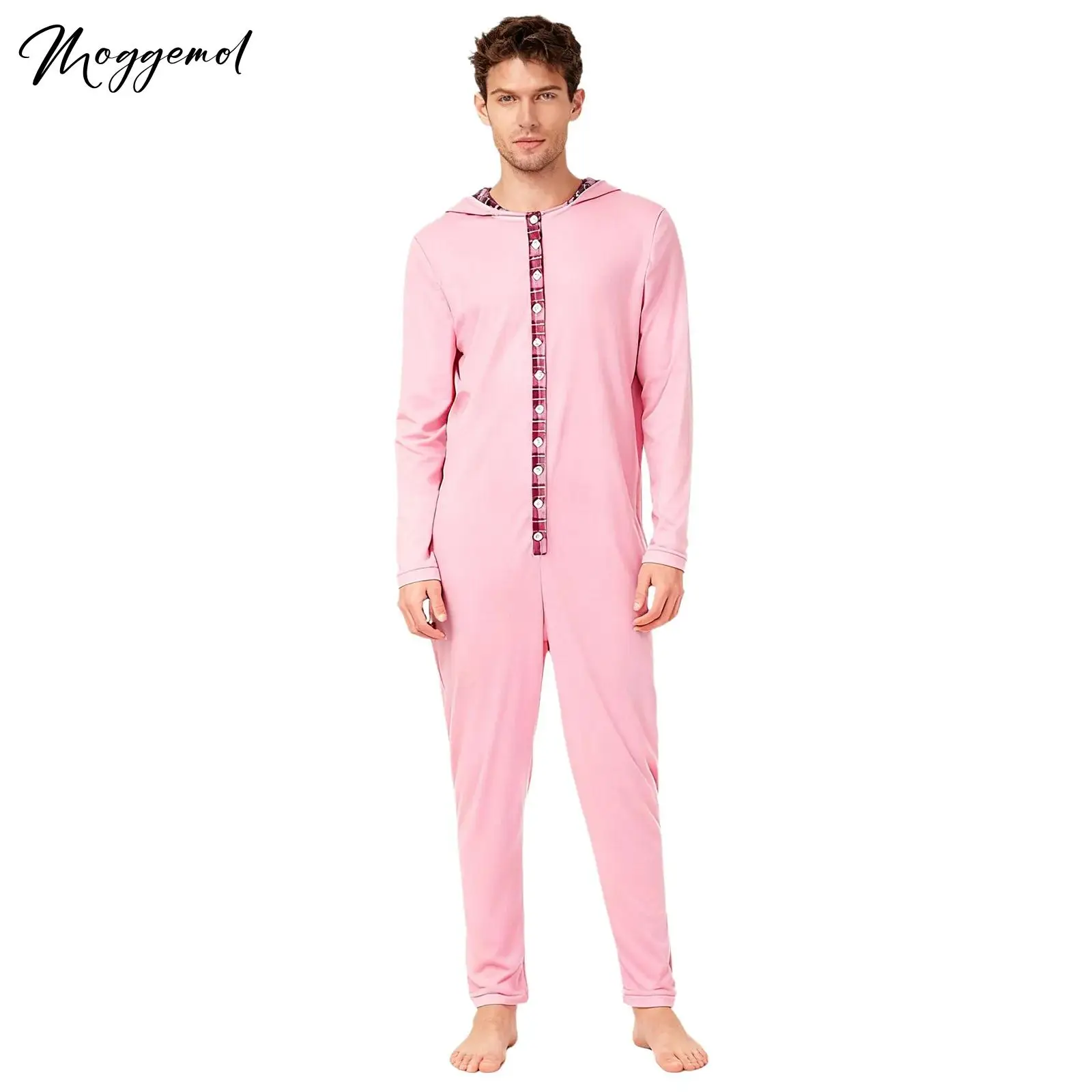 

Мужской пижамный комбинезон с кроликом и кроликом, комбинезон с кроличьими ушками и капюшоном на пуговицах спереди, комбинезон с длинными рукавами для рождественской пасхальной вечеринки, ночное белье