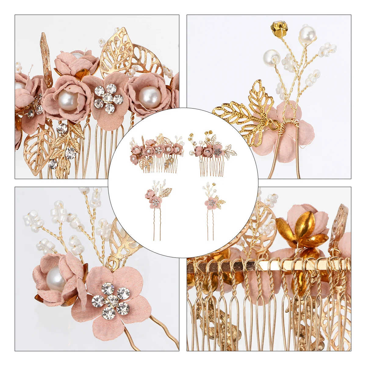 

4pcs Bridal Wedding Hair Combs Hairpins Set Elegant Flower Headpiece Accessories For Party Dance Photography Bride Floral Hair