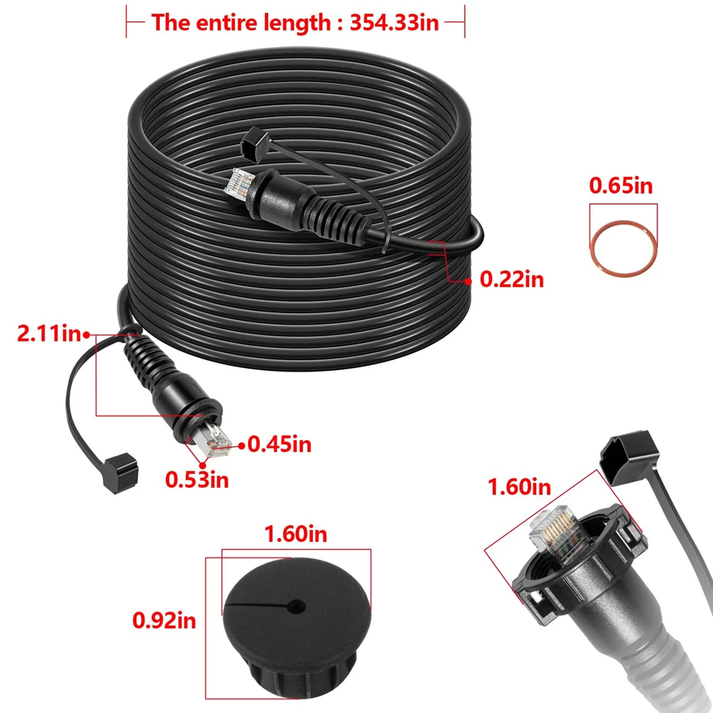 30Foot Marine Network Cable for Garmin GPSMAP Fish Finder Radar GMR GMS 10-RJ45 Male to Male Ethernet Cable for Garmin Navigatio